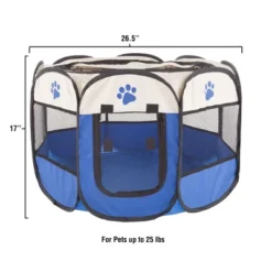 Pop-Up Pet Playpen - 26-Inch Indoor And Outdoor Dog Kennel With Carrying Bag - Portable Pet Enclosure For Dogs And Small Animals By PETMAKER (Blue)