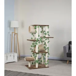 Go Pet Club 56" Forest Cat Tree House Furniture With Leaves F2094 - Beige/Brown