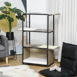 PawHut 48"H Cat Tree Cat Activity Tower With 3 Climbing Platforms, 1 Condo, Scratch Pad And Removable Cushions, Gray/Black