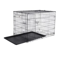 Dog Kennel - 42-Inch Dog Crate With Doors For Front And Side Access - Collapsible Dog Crate With Divider Wall Panel For Large Dogs By PETMAKER (Black)