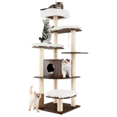 Costway Wooden Cat Tree 71'' 7-Layer Cat Tower With Sisal Scratching Posts Perch & Cushions Brown/Natural 10 Costway Wooden Cat Tree 71'' 7-Layer Cat Tower With Sisal Scratching Posts Perch & Cushions Brown/Natural - Image 10