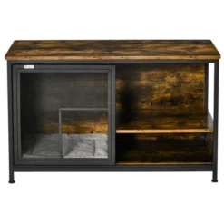 PawHut Cat Kennel, Wood & Steel End Table Style With Cushion & Sliding Doors, Pet Kitten Crate, Elevated Indoor Small Animal Cage, Rustic Brown -PawHut Store GUEST 3ce0588e e638 4a0c 8807 88dd24dc8f61