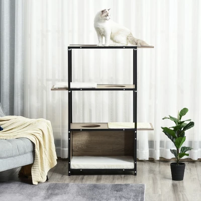 PawHut 48"H Cat Tree Cat Activity Tower With 3 Climbing Platforms, 1 Condo, Scratch Pad And Removable Cushions, Gray/Black 5 PawHut 48"H Cat Tree Cat Activity Tower With 3 Climbing Platforms, 1 Condo, Scratch Pad And Removable Cushions, Gray/Black - Image 5