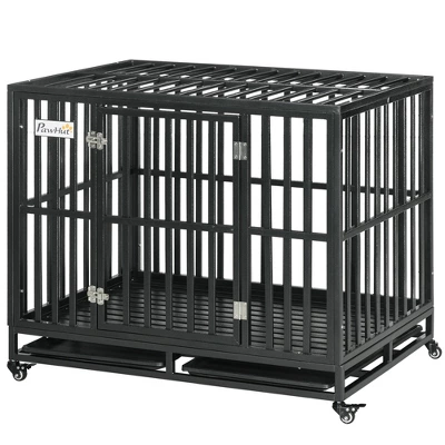 PawHut Heavy Duty Dog Cage Metal Kennel And Crate Dog Playpen With Lockable Wheels, Slide-out Tray And Anti-Pinching Floor 3 PawHut Heavy Duty Dog Cage Metal Kennel And Crate Dog Playpen With Lockable Wheels, Slide-out Tray And Anti-Pinching Floor - Image 3