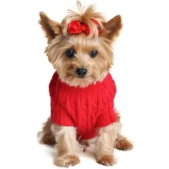 Cotton Cable Knit Dog Sweater - Red