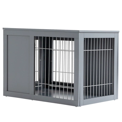 PawHut Wooden Dog Crate Furniture Wire Indoor Pet Kennel Cage, End Table With Double Doors, Locks For Small And Medium Dog House 3 PawHut Wooden Dog Crate Furniture Wire Indoor Pet Kennel Cage, End Table With Double Doors, Locks For Small And Medium Dog House - Image 3