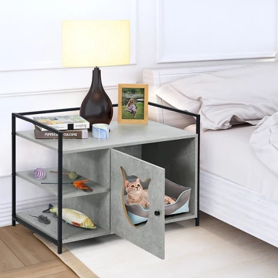 Costway Cat Litter Box Enclosure Hidden Litter Furniture Cabinet W/ 2-Tier Storage Shelf 3 Costway Cat Litter Box Enclosure Hidden Litter Furniture Cabinet W/ 2-Tier Storage Shelf - Image 3