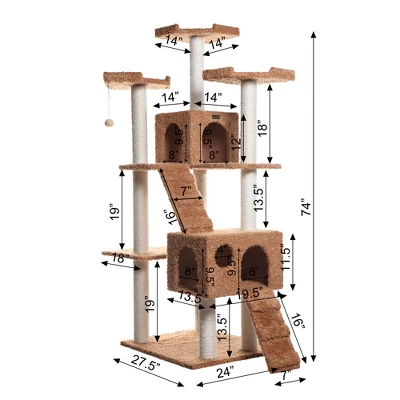 Armarkat 74" Multi-Level Real Wood Cat Tree Large Cat Play Furniture With ScratchhIng Posts, Large Platform, Beige/Brown 7 Armarkat 74" Multi-Level Real Wood Cat Tree Large Cat Play Furniture With ScratchhIng Posts, Large Platform, Beige/Brown - Image 7
