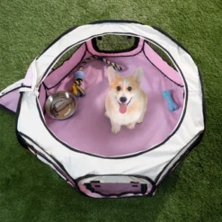 Pet Adobe Portable Pop-Up Pet Playpen With Carrying Bag, 33" Diameter, Pink -PawHut Store GUEST 40d0e47d 23d6 4f0a 96fa 24521cb830e4