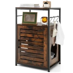 Costway Cat Litter Box Enclosure With Louvered Door& 3-Tier Shelf Cat House Side Table -PawHut Store GUEST 410b85df 1b95 4ba2 b839 924f51d00b6d