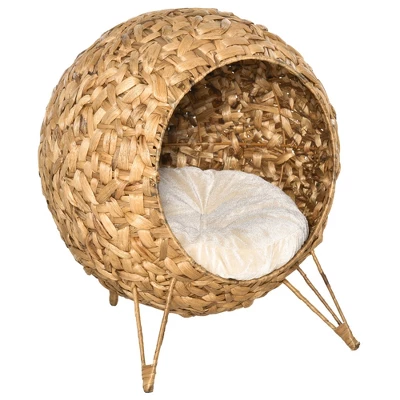 PawHut 20.5" Rattan Cat Bed, Elevated Wicker Kitten House Round Condo With Cushion 7 PawHut 20.5" Rattan Cat Bed, Elevated Wicker Kitten House Round Condo With Cushion - Image 7