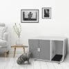 Teamson Pets Large Dyad Wooden Cat Litter Box Enclosure And Side Table, Alpine White/Gray