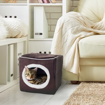 Pet Adobe Cozy Cave Enclosed Cube Pet Bed - Dark Coffee 1 Pet Adobe Cozy Cave Enclosed Cube Pet Bed - Dark Coffee