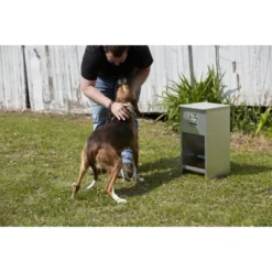 Little Giant CH25 Indoor And Outdoor Dry Food Automatic Heavy Gauge Steel Dog Feeder Chow Hound 25lbs. Capacity - Silver