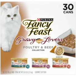 Purina Fancy Feast Gravy Lovers Chicken, Turkey & Beef Collection Gourmet Wet Cat Food - 3oz/30ct Variety Pack