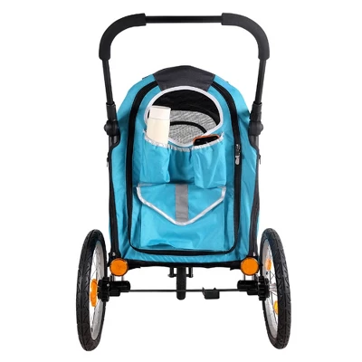 Ibiyaya 2-In-1 Happy Pet All Terrain Bike Trailer Jogger Stroller For Medium And Large Dogs With Front And Top Entry And Foldable Design, Ocean Blue 2 Ibiyaya 2-In-1 Happy Pet All Terrain Bike Trailer Jogger Stroller For Medium And Large Dogs With Front And Top Entry And Foldable Design, Ocean Blue - Image 2