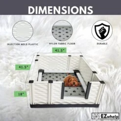 EZwhelp EZclassic 38" X 38" Modular Puppy Dog Whelping Box Playpen With Safety Rails, Washable Pee Pad, And Liner For Small Dogs, Gray Pawprint Pad