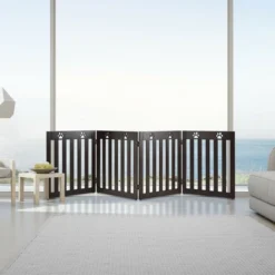 Costway 24'' Folding Wooden Freestanding Pet Gate Dog Gate W/360° Hinge White/Espresso -PawHut Store GUEST 4a089cbe dcb8 4f45 b1f9 ef8c45703698