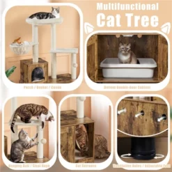 Yaheetech Wooden Litter Box Enclosure With Cat Tree Tower, Rustic Brown/Beige -PawHut Store GUEST 4a79987d ea27 4abf 9ae0 441a4be904a2