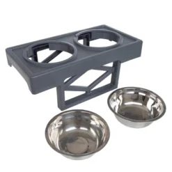 Elevated Dog Bowls Stand - Adjusts To 3 Heights For Small, Medium, And Large Pets - Stainless-Steel Dog Bowls Hold 34oz Each By PETMAKER (Gray) -PawHut Store GUEST 4aef0c57 09af 4031 be35 5bde9cb58be5