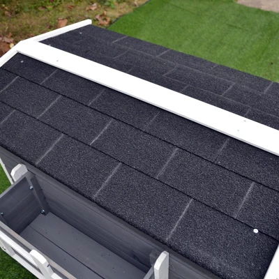 PawHut Wooden Wooden Cat House Feral Cat Shelter Kitten Condo With Escape Door, Porch And Flower Stand - Dark Gray/White 7 PawHut Wooden Wooden Cat House Feral Cat Shelter Kitten Condo With Escape Door, Porch And Flower Stand - Dark Gray/White - Image 7