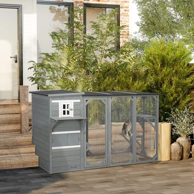 PawHut Large Outside Cat Shelter For 3 Kitties, Multi-Level Design With Big Hiding Areas, Catio Outdoor Cat Enclosure, Cat Condo For Large Cats 1 PawHut Large Outside Cat Shelter For 3 Kitties, Multi-Level Design With Big Hiding Areas, Catio Outdoor Cat Enclosure, Cat Condo For Large Cats