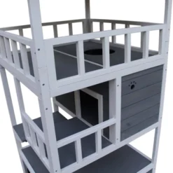 PawHut Wooden Outdoor Cat House, Feral Cat Shelter Kitten Tree With Asphalt Roof, Escape Doors, Condo, Jumping Platform -PawHut Store GUEST 4d46eff3 9019 4bd4 9402 4d3f5d4f94ac