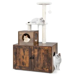 Costway 2-in-1 Wooden Litter Box Enclosure With Cat Tree Hidden Washroom Furniture -PawHut Store GUEST 4d9eef0d 071b 45ac 899a f5b91a7aba6a