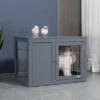 PawHut Wooden Dog Crate Furniture Wire Indoor Pet Kennel Cage, End Table With Double Doors, Locks For Small And Medium Dog House
