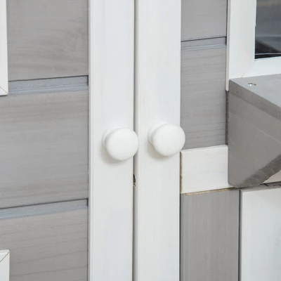 PawHut 2-Tier Cat House, Outdoor Feral Cat Shelter, With Weather Resistant Roof, Escape Door, PVC Curtain, Glass Window 5 PawHut 2-Tier Cat House, Outdoor Feral Cat Shelter, With Weather Resistant Roof, Escape Door, PVC Curtain, Glass Window - Image 5