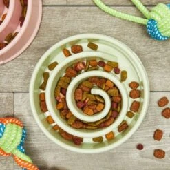 Juvale 2 Pack Interactive Spiral Dog Bowl, Slow Feeder Pet Dish, Pink And Green