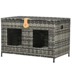 PawHut Rattan Cat Bed With Removable Divider, Double-Room Wicker Cat Beds For Indoor Cats, Pet Furniture For 2 Cats, Cushions, Outdoor Indoor, Gray 7 PawHut Rattan Cat Bed With Removable Divider, Double-Room Wicker Cat Beds For Indoor Cats, Pet Furniture For 2 Cats, Cushions, Outdoor Indoor, Gray -PawHut Store GUEST 51b05822 cb14 4388 bcd3 536d7011f2e1