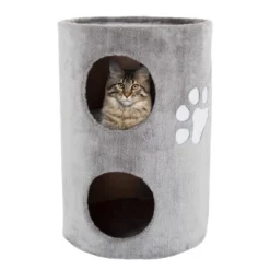 Pet Adobe Two-Story Cat Condo With Scratching Pad - Gray