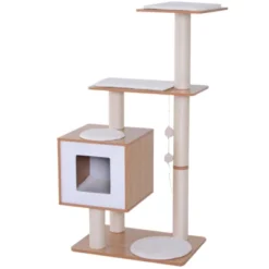 PawHut 47” Modern Cat Tree Multi-Level Scratching Post With Cube Cave Enclosure - Oak Wood -PawHut Store GUEST 545f14ae 4e07 467f 8eca 7e83be28e6e8