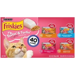 Purina Friskies Prime Filets Surfin' & Turfin' Favorites With Chicken,Tuna, Salmon, Fish And Beef Wet Cat Food - 5.5oz/40ct Variety Pack