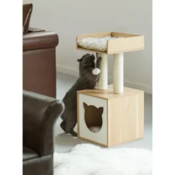 Cat Tree Play House Condo Cube Cave, Platform, Scratcher Post And Ball Toy -PawHut Store GUEST 554c0934 06e8 4239 8b4e c45765d4b8c1