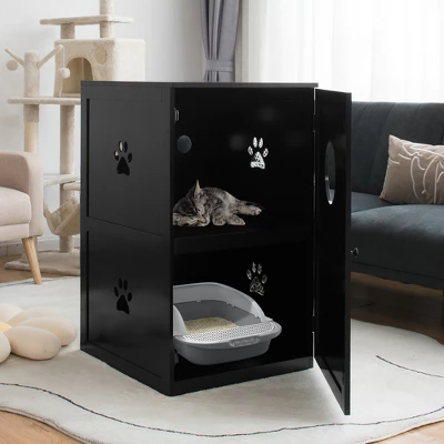 Costway 2-tier Litter Box Enclosure Furniture Hidden Cat House W/ Anti-toppling Device 2 Costway 2-tier Litter Box Enclosure Furniture Hidden Cat House W/ Anti-toppling Device - Image 2