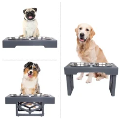 Elevated Dog Bowls Stand - Adjusts To 3 Heights For Small, Medium, And Large Pets - Stainless-Steel Dog Bowls Hold 34oz Each By PETMAKER (Gray) -PawHut Store GUEST 5831a767 8b14 4a8f 8ff1 6c58dc1a350c