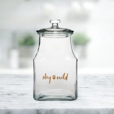 Amici Pet "Stay Wild" Glass Canister Square Jar, Dog And Cat Food Storage Container, Food Safe, Airtight Lid With Handle And Plastic Gasket, 52 Oz. 1 Amici Pet "Stay Wild" Glass Canister Square Jar, Dog And Cat Food Storage Container, Food Safe, Airtight Lid With Handle And Plastic Gasket, 52 Oz.