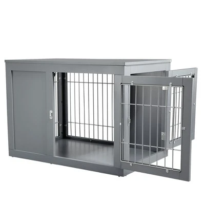 PawHut Wooden Dog Crate Furniture Wire Indoor Pet Kennel Cage, End Table With Double Doors, Locks For Small And Medium Dog House 5 PawHut Wooden Dog Crate Furniture Wire Indoor Pet Kennel Cage, End Table With Double Doors, Locks For Small And Medium Dog House - Image 5