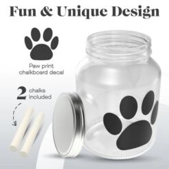 Amici Pet Buddy Paw Chalkboard Medium Glass Treats Storage Canister, 108 Oz. , Clear W/ Black Paw & Silver Lid -PawHut Store GUEST 5e766a10 0a95 4003 bcf2 4fba72a31cc8