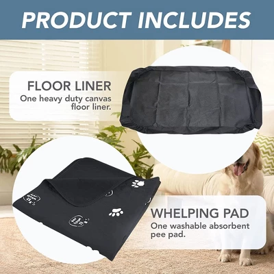 EZwhelp EZclassic 38" X 38" Modular Puppy Dog Whelping Box Playpen With Safety Rails, Washable Pee Pad, And Liner For Small Dogs, Black Pawprint Pad 3 EZwhelp EZclassic 38" X 38" Modular Puppy Dog Whelping Box Playpen With Safety Rails, Washable Pee Pad, And Liner For Small Dogs, Black Pawprint Pad - Image 3