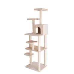 GleePet GP78748 74-Inch Real Wood Cat Tree With Seven Levels, Beige/Silver Gray