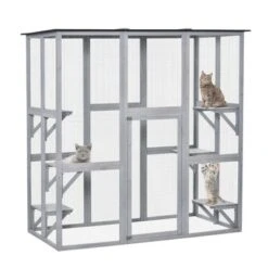 PawHut Large Wooden Outdoor Cat House Catio Enclosure, Kitten Cage With Weather Protection, Cat Patio With 6 Platforms - 71"L -PawHut Store GUEST 60337836 04dc 4fbd a839 39bea54fd207