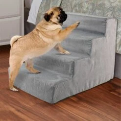 Precious Tails Herringbone High Density Foam 4-Step Pet Stairs - Gray -PawHut Store GUEST 607322b8 f27e 438b 89fe b0d12a150a05