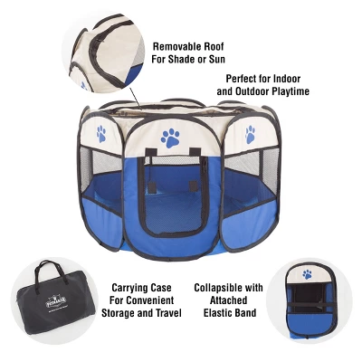 Pop-Up Pet Playpen - 26-Inch Indoor And Outdoor Dog Kennel With Carrying Bag - Portable Pet Enclosure For Dogs And Small Animals By PETMAKER (Blue) 2 Pop-Up Pet Playpen - 26-Inch Indoor And Outdoor Dog Kennel With Carrying Bag - Portable Pet Enclosure For Dogs And Small Animals By PETMAKER (Blue) - Image 2