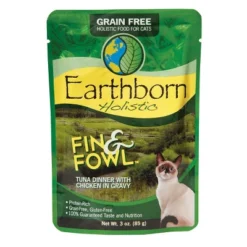 Earthborn Holistic Autumn Tide With Fin & Fowl With Tuna & Chicken Gravy Grain-Free Wet Cat Food Pouches - (3 Oz) Pack Of 24