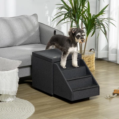PawHut 3-in-1 Living Room Storage, Cat/Dog Steps For Couch, Footrest Ottoman, Cat/Dog Stairs For Small Dogs, Old Cats 2 PawHut 3-in-1 Living Room Storage, Cat/Dog Steps For Couch, Footrest Ottoman, Cat/Dog Stairs For Small Dogs, Old Cats - Image 2