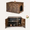 Costway Wooden Cat Litter Box Enclosure Hidden Cabinet Furniture W/ Divider Pet House