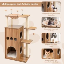 Costway 52'' Modern Cat Tree Tower Multi-level Cat Play Center W/Deluxe Hammock Natural -PawHut Store GUEST 69893756 87e8 429d a7e2 a92efb4dd7a9